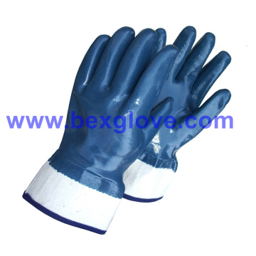 Nitrile bleu, gant de sécurité à manchette, entièrement enduite